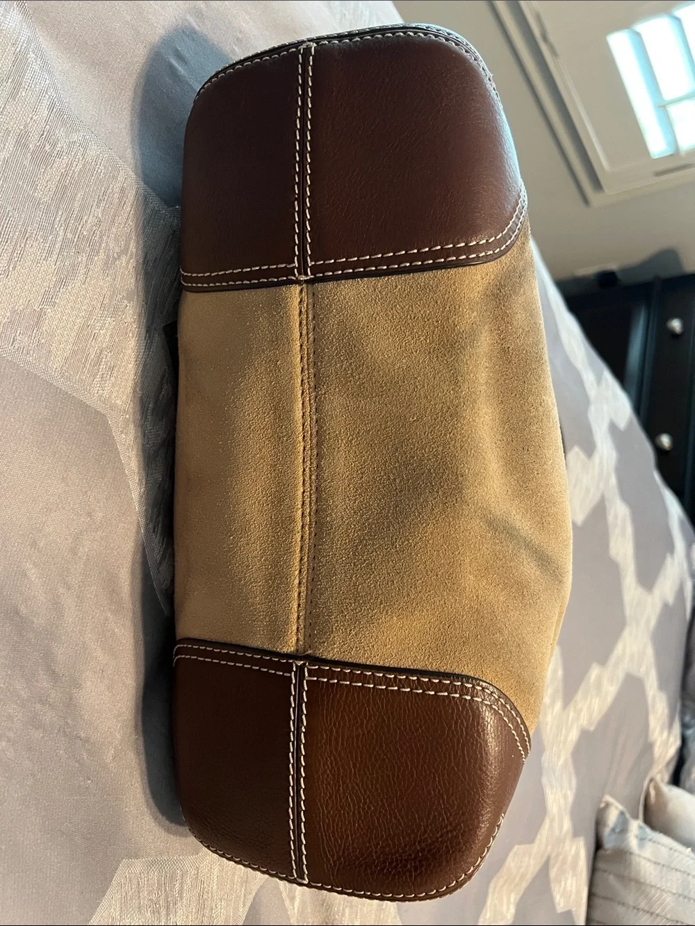 Michael Kors Tan Suede and Brown Leather Hobo Shoulder Bag